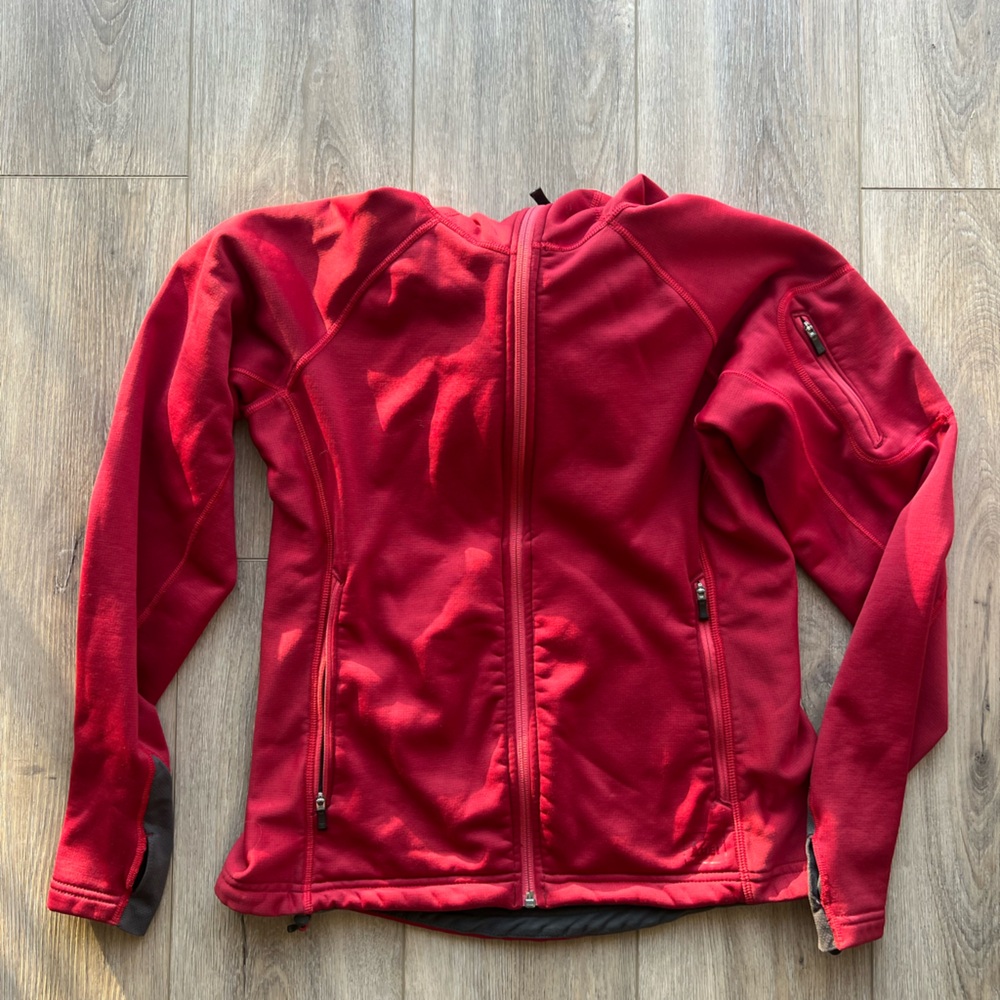 REI raspberry colored sweatshirt/jacket.